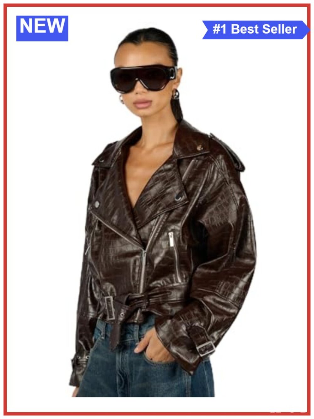 Women's Cropped Moto Jacket Long Sleeve Zipper Casual